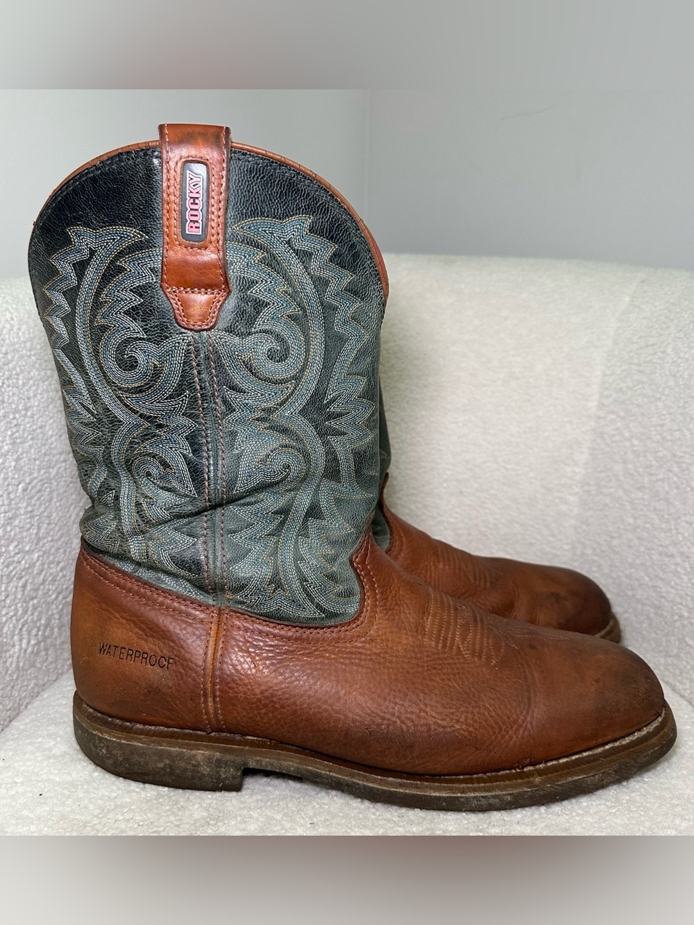 Rocky Watersmart Waterproof Western Work Boots Brown Square Toe Leather HEAVY 13
